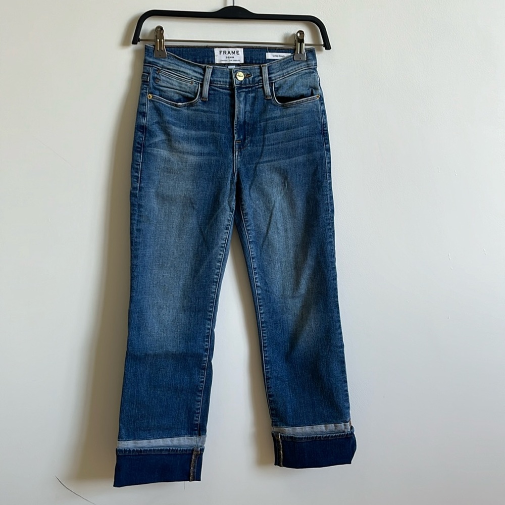 -Frame Le High Straight Jeans with Folded Hem 24